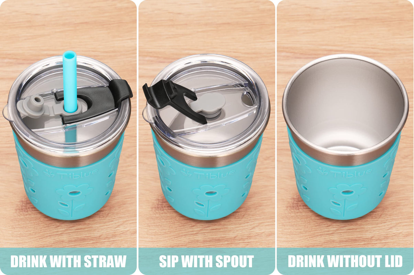Tiblue Kids & Toddler Cups - Spill Proof Stainless Steel Smoothie Tumblers With Leak Proof Lids, Silicone Straw With Stopper & S