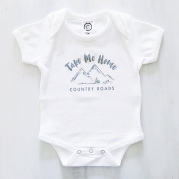 The Spunky Stork Take Me Home Country Roads Organic Cotton Baby Bodysuit (12-18M) White