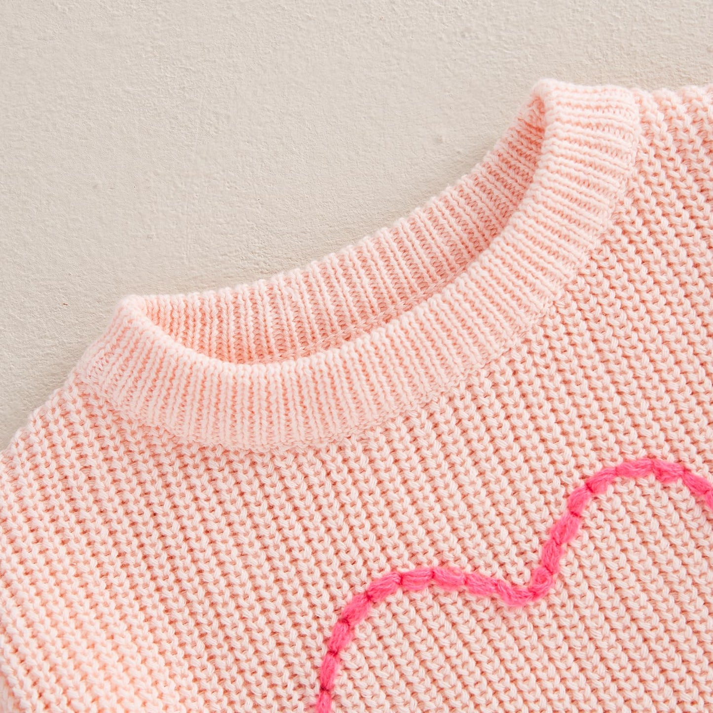 Nokpsedcb Baby Girl Cute Long Sleeve Heart Flowers Embroidery Oversized Sweater Toddler Valentine Outfit (Light Pink, 12-18 Mont