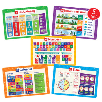 Simply Magic 5 Placemats For Kids - Kids Placemats Non Slip, Washable Reusable Toddler Placemats, Educational Placemats: Money,