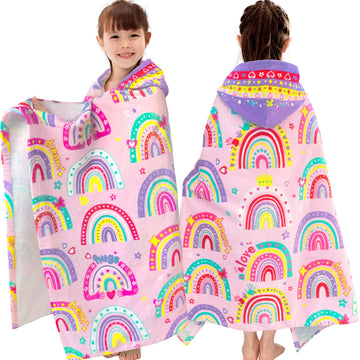 Voova & Movas Hooded Towels For Kids 3-10Years, 30''X50, Soft | Thick | 100% Cotton | Absorbent Towel Wrap For Girls, Perfect Fo