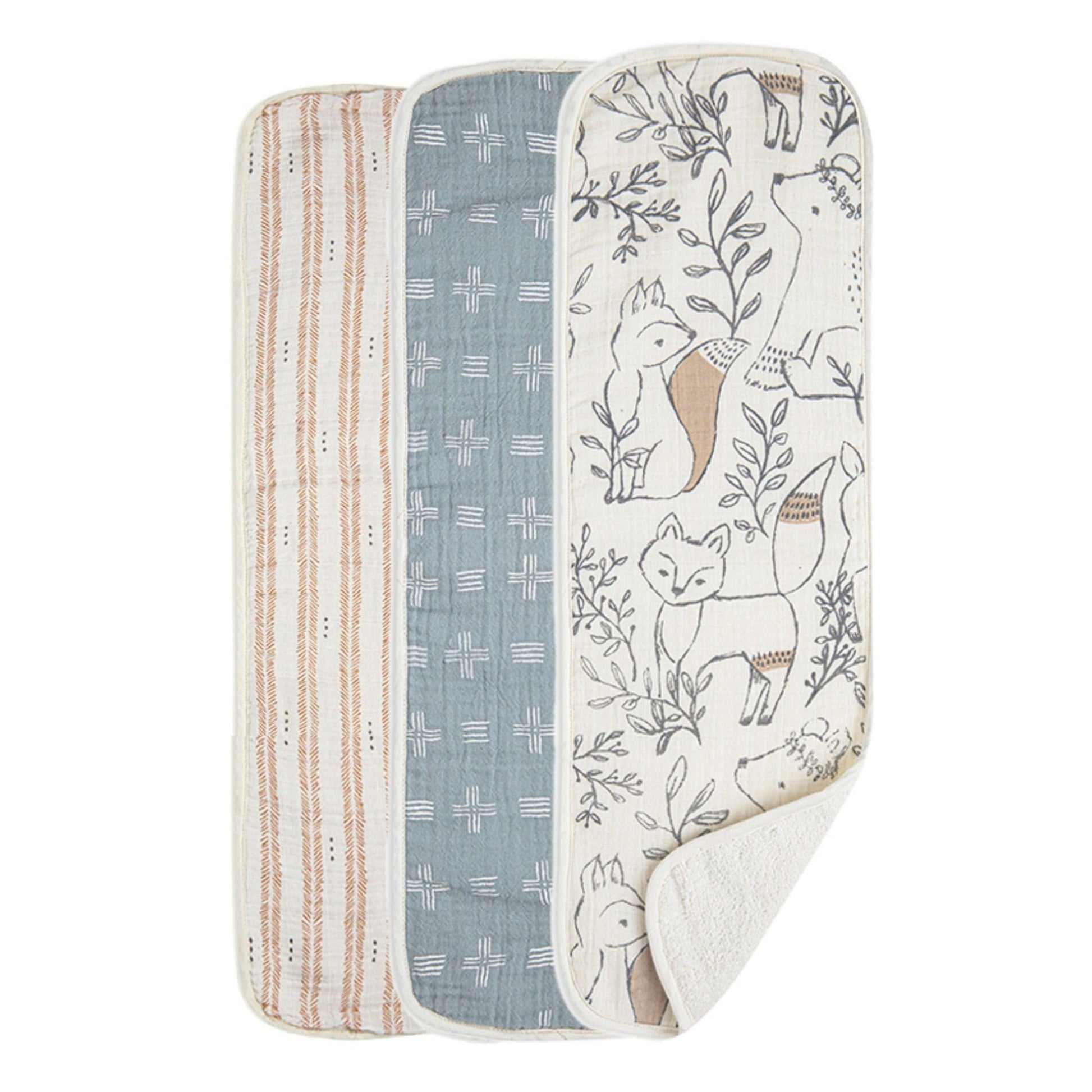 Crane Baby Muslin Burp Cloths Set, Woodland Animals, Gender Neutral Baby Gift, Absorbent Cotton Terry Backing, Machine Washable,