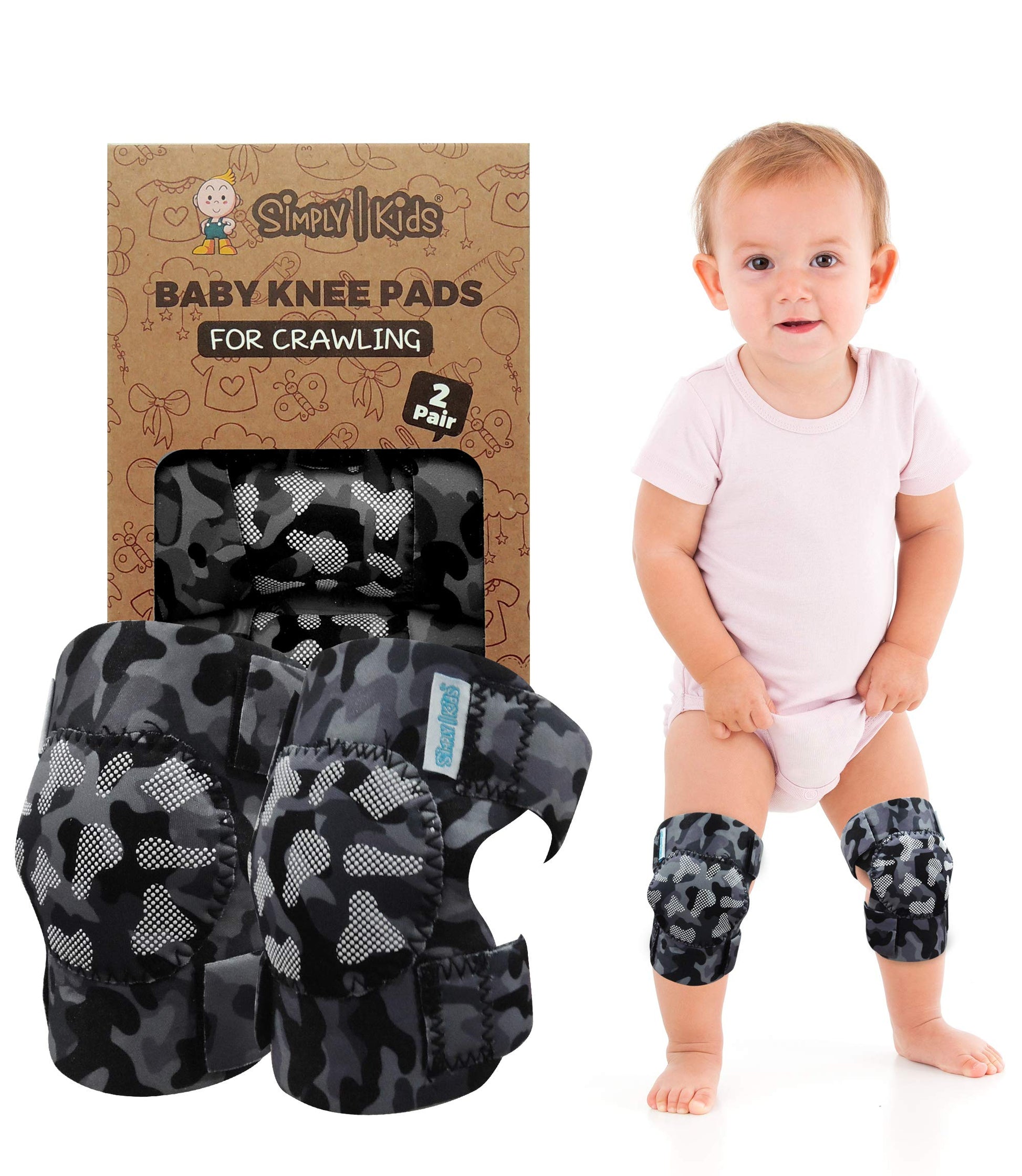 Simply Kids (2nd Gen.) Baby Knee Pads for Crawling (2 Pairs), CPSIA Certified - Comfortable Knee Protector for Toddler, Infant, 
