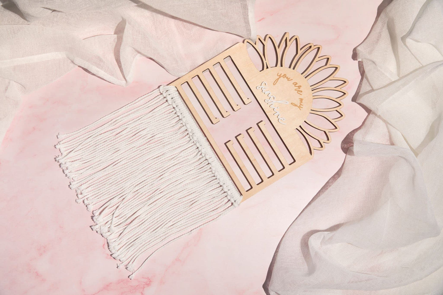 Daisy Frills Baby Toddler Little Girl Hair Bow Holder | Macrame Nursery Gift | You Are My Sunshine | Easily Clip Or Hang Hair Bo