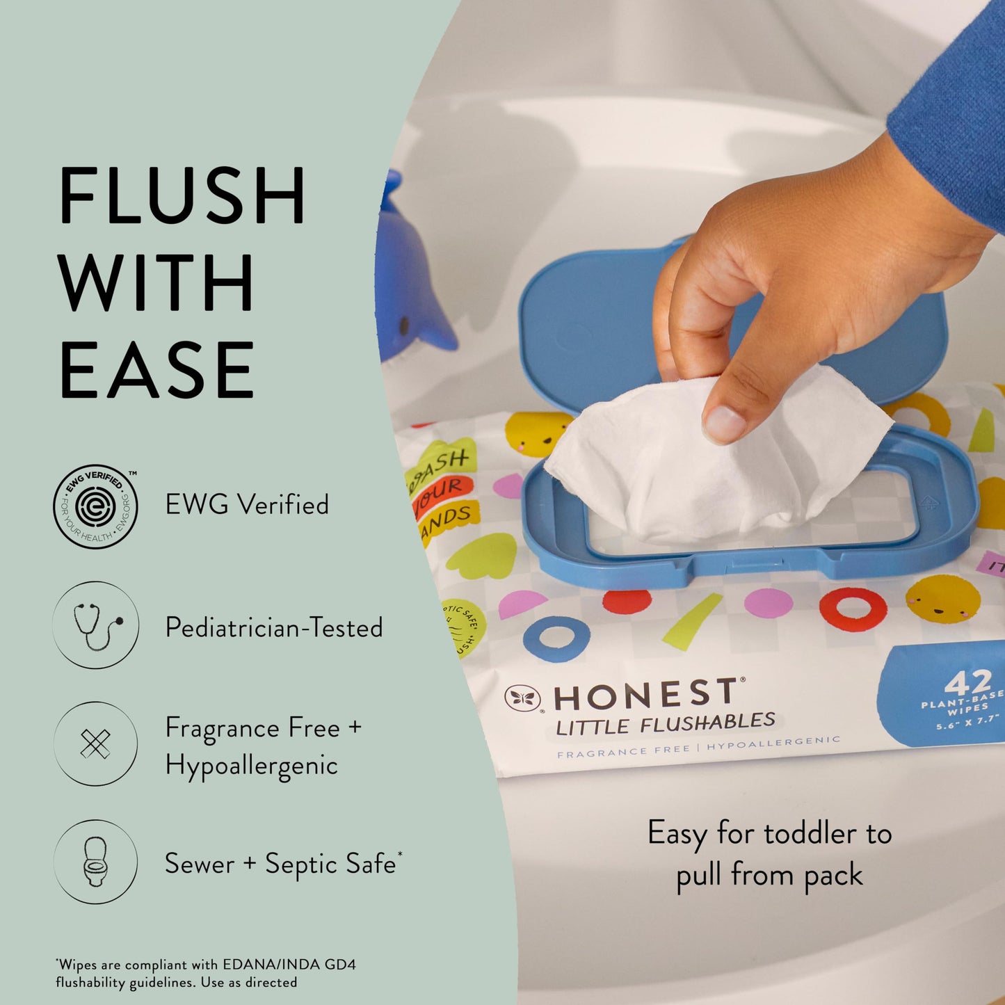 The Honest Company Plant-Based Toddler Flushable Wipes | Designed For Potty Training | 99% Water, Hypoallergenic, Ewg Verified,