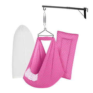 Beetot Baby Set | Pure Cotton Cloth, Removal Pad, Mosquito Net, Spring, Triangle And Window Hanger | Fs- (Dark Pink, Dot Design)