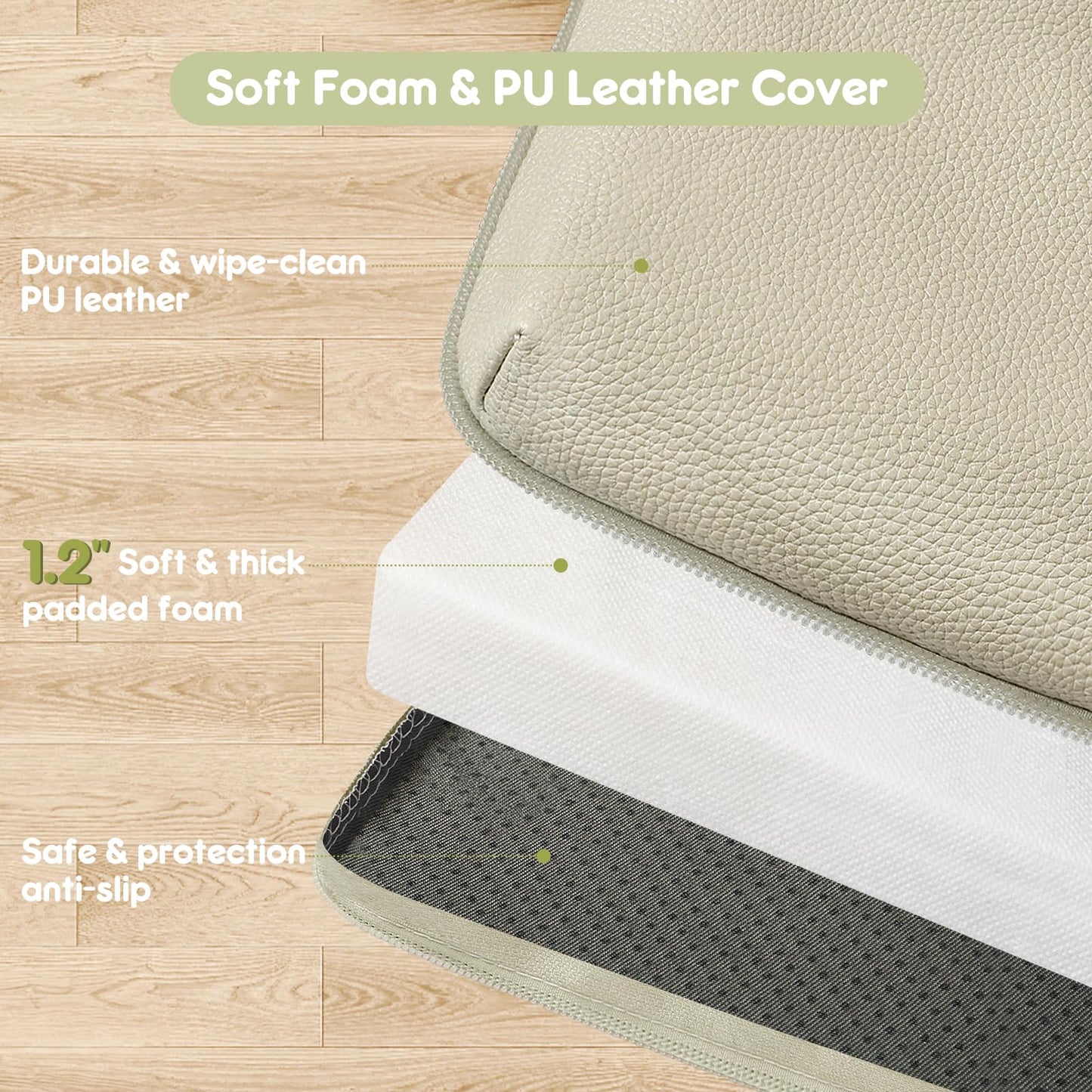 Piikago Padded Baby Play Mat, Super Soft Vegan Leather Baby Floor Play Mat, 48X48 Non-Slip Thick Foam Cushioned Play Mat For Bab