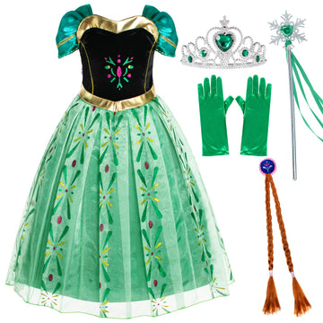 Party Chili Princess Costumes Birthday Party Fancy Dress Up For Little Girls With Wig,Crown,Mace,Gloves 5-6 Years (130)