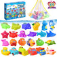 FUN LITTLE TOYS 24 Pcs Bath Toys for Toddlers, Sea Animals & Cars Squirter Bath Toys, No Mold Bathtub Toys with Storage Bag , Ba
