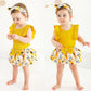 Tiny Cutey Baby Girl Clothes Infant Summer Outfits Set Ruffle Sleeve Romper And Floral Shorts With Headband (Yellow Romper And R