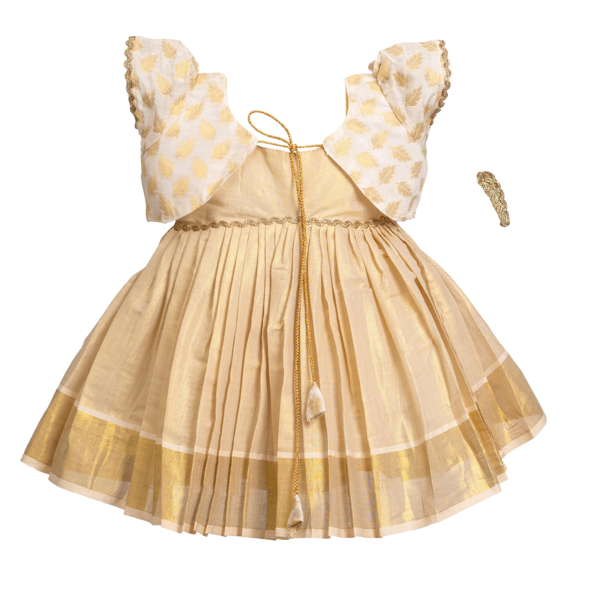 Picksparrow Baby Girl KneeLength Tissue Frock/Traditional Dress/Ethnicwear With Jacket And Hair Clip (Aliya) (06 Months, Offwh