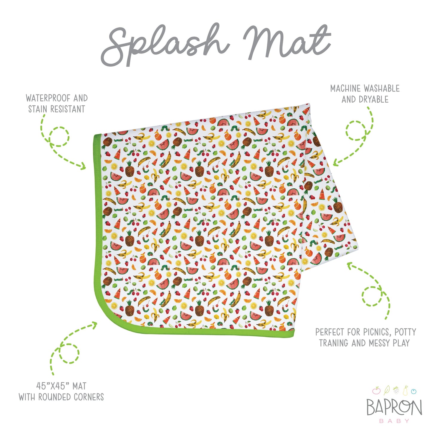 Bapronbaby Eric Carle Tropical Fruit Splash Mat - Waterproof Catch-All For Under High Chairs, Floors, Tables, Playtime Or Arts &