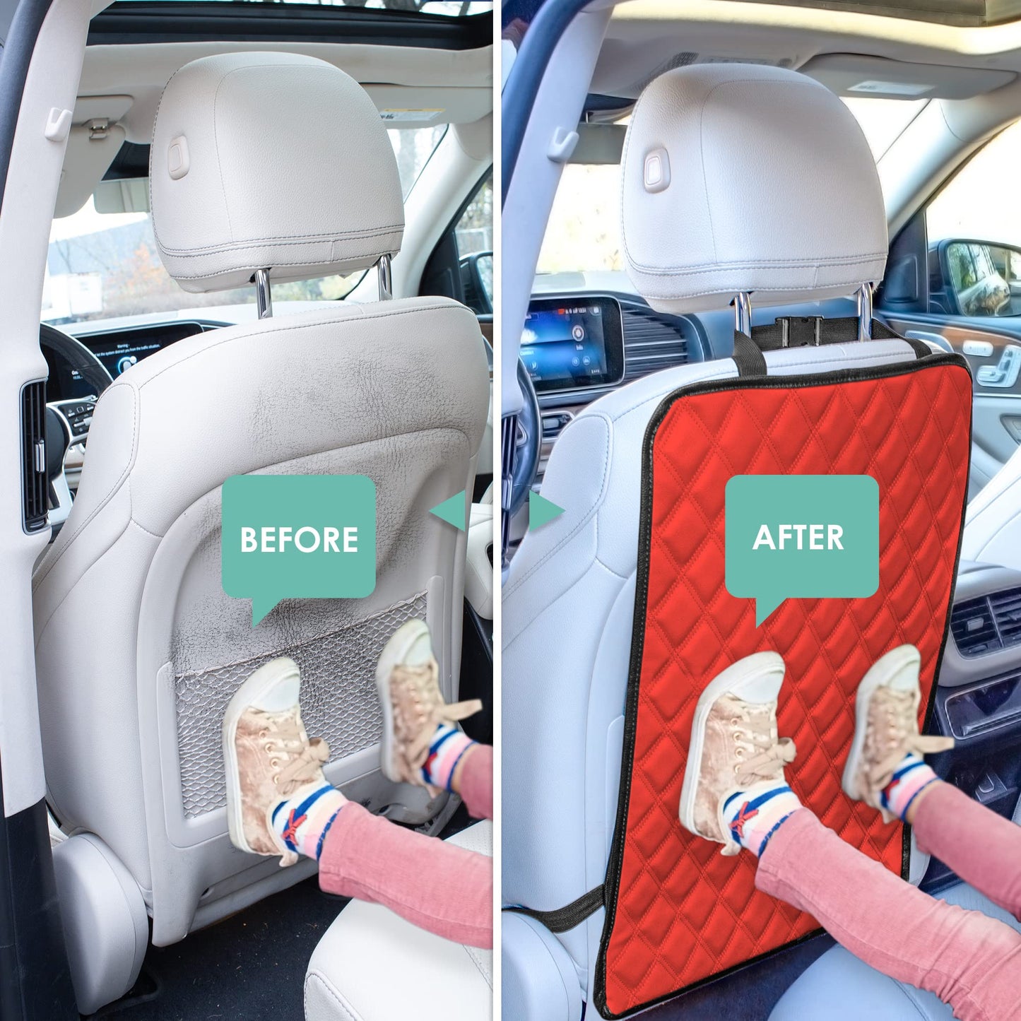 Fh Group 2-Pack Diamond Stitched Faux Leather Back Seat Kick Protectors, Heavy Duty Car Kick Mat For Kids Waterproof Protection,