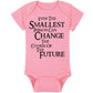 Fantasy Movie Baby Onesie - Even The Smallest Person Can Change The Course Of The Future (6-12 Month - Pink Fabric - Black Desig