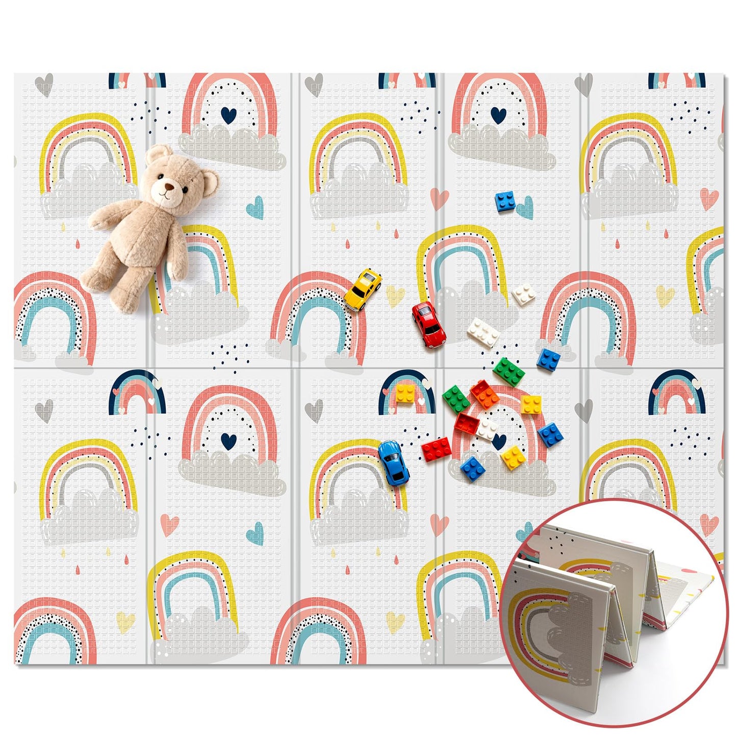 Noonkty 71x59 Foldable Foam Baby Play Mat for Floor, Babies Activity Tummy Time Playmat, Kids Non Toxic Foam Thick Play Mat for 