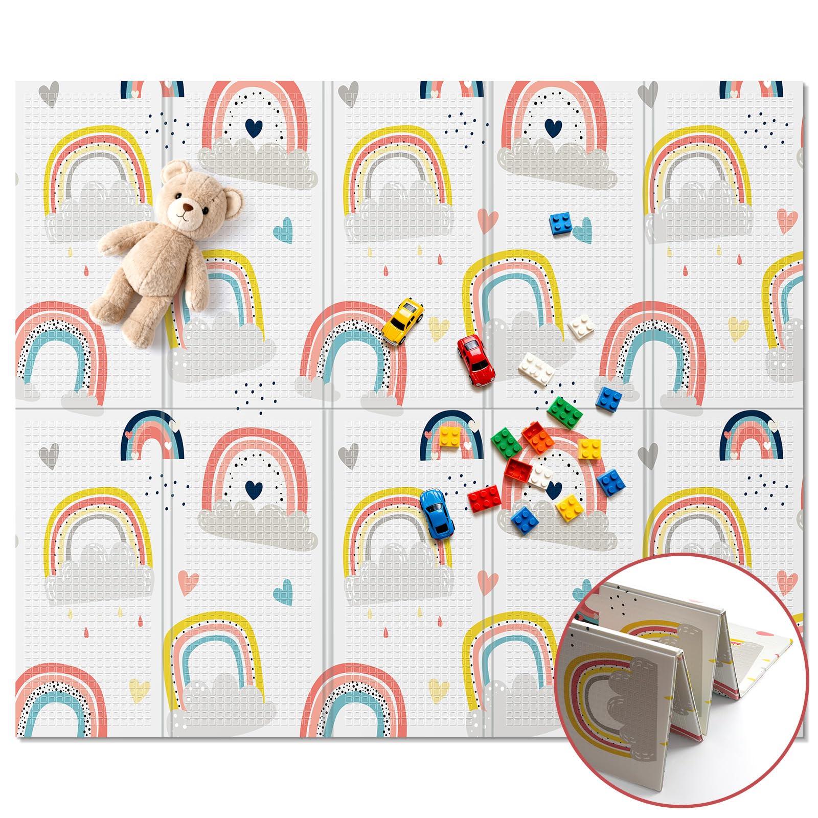 Noonkty 71x59 Foldable Foam Baby Play Mat for Floor, Babies Activity Tummy Time Playmat, Kids Non Toxic Foam Thick Play Mat for 