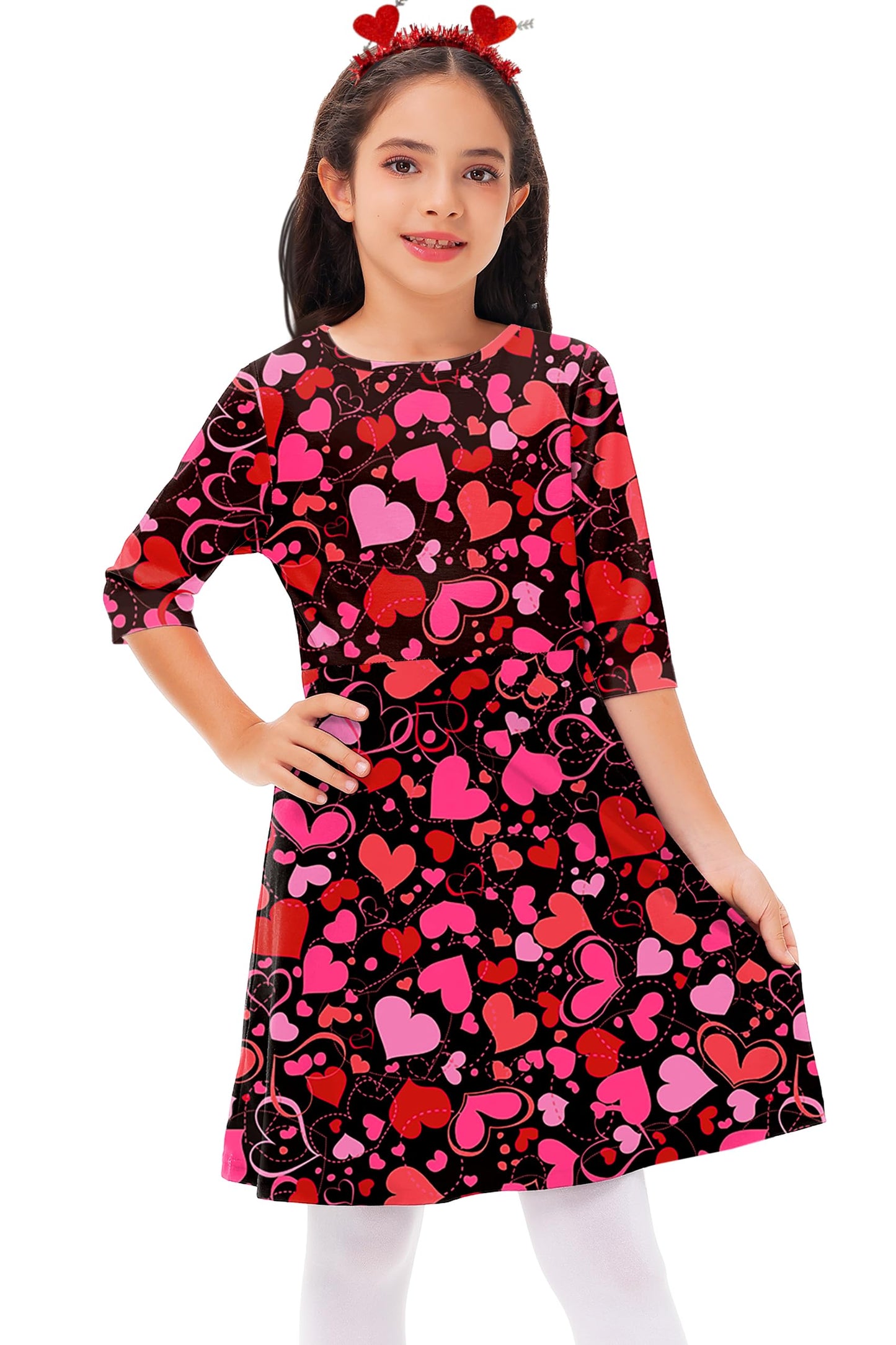 Girls Valentine'S Heart Outfit Red Pink Love Print Dress Crewneck Fashion Gift Skater Dresses 5-6 Years