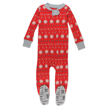 Honestbaby Baby Organic Cotton Snug-Fit Footed Pajamas, Fair Isle Holiday, 18 Months