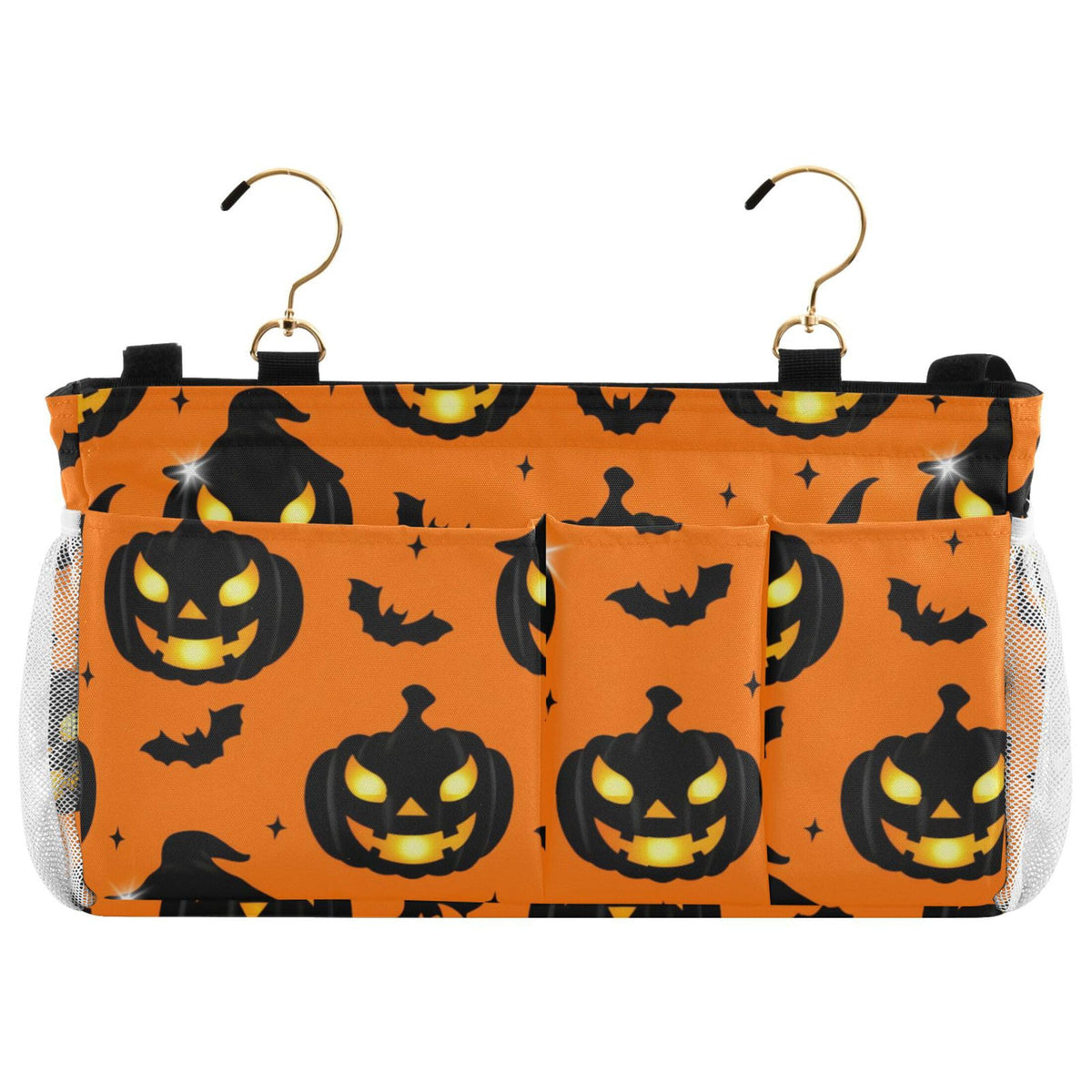 Burbuja Pumpkins with Glowing Faces Bedside Caddy Hanging Storage Organizer with 2 Straps and Hooks for Home College Dorm Bunk B