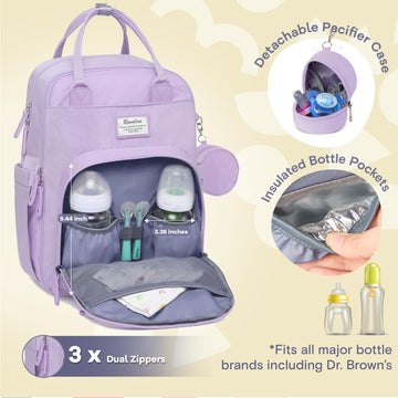 Ruvalino Diaper Bag Backpack, Multifunction Travel Pack Maternity Baby Changing Bags, Large Capacity, Waterproof, Taro Purple