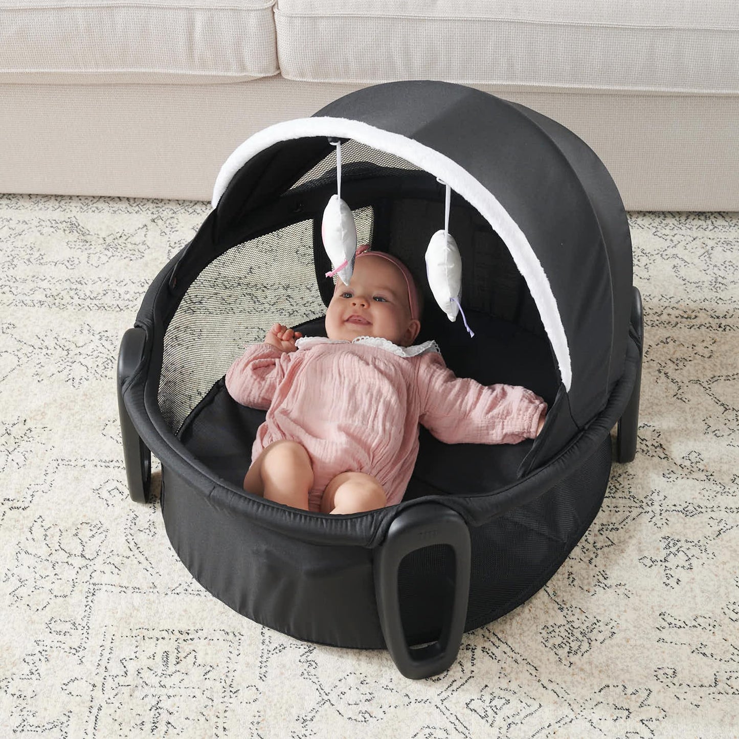 Pamo Babe Portable Bassinet And Play Space Baby Dome With Toys And Canopy Travel Crib For Newborn