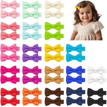 Hair Bows For Girls, 40Pcs 1.8' Fully Lined Hair Clips, Alligator Hair Accessories For Kids And Teens (20 Colors In Pairs)