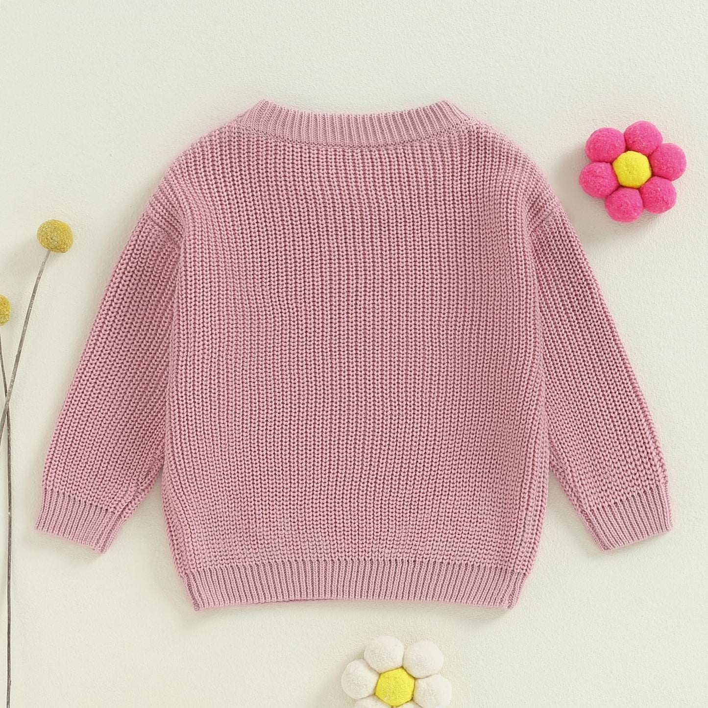 Amnnchya Toddler Infant Baby Girl Knit Sweater Big Sister Little Sister Matching Outfits Long Sleeve Pullover Sweatshirt (Rose P