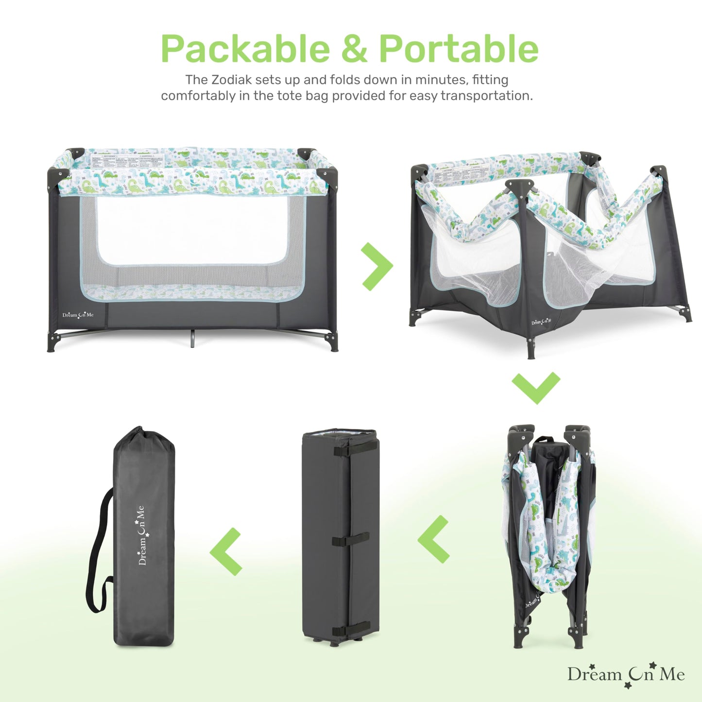 Dream On Me Zodiak Portable Playard In Grey And Green, Lightweight, Packable And Easy Setup Baby Playard, Breathable Mesh Sides