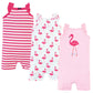 Hudson Baby Unisex Cotton Rompers, Bright Flamingo, 0-3 Months