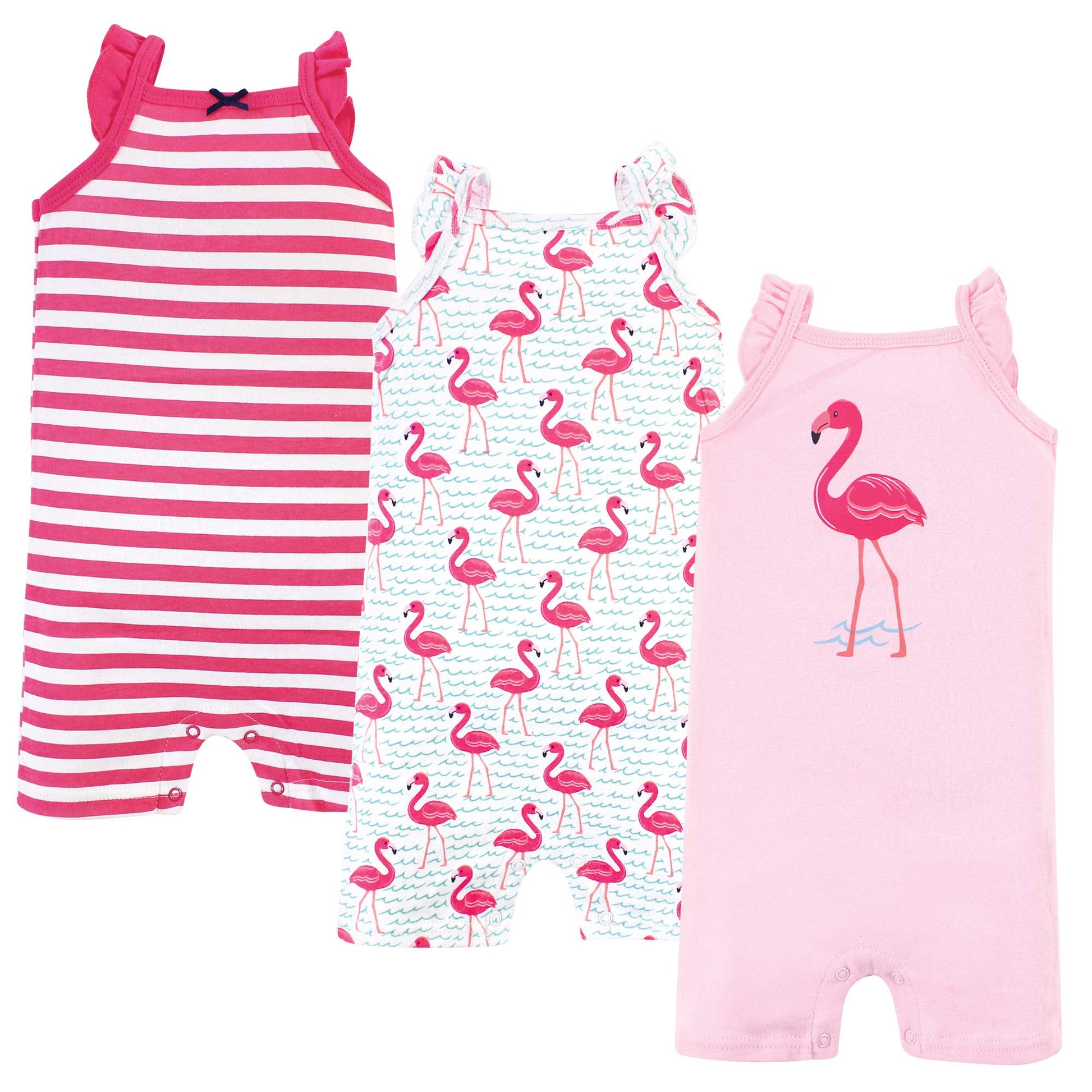 Hudson Baby Unisex Cotton Rompers, Bright Flamingo, 0-3 Months