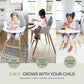 Convertible High Chair For Babies, Toddlers, Kids & Children - Wooden Highchair With Adjustable Height & Dishwasher Safe Tray -