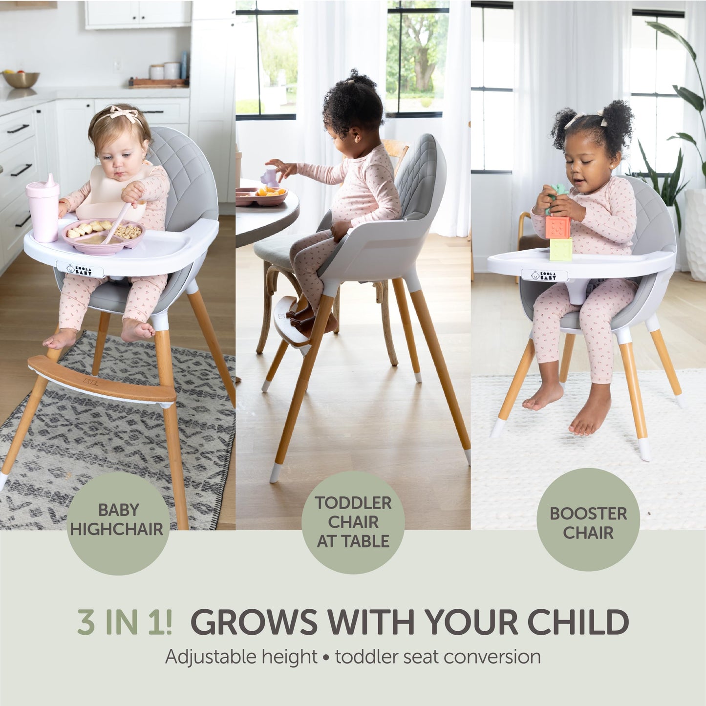 Convertible High Chair For Babies, Toddlers, Kids & Children - Wooden Highchair With Adjustable Height & Dishwasher Safe Tray -