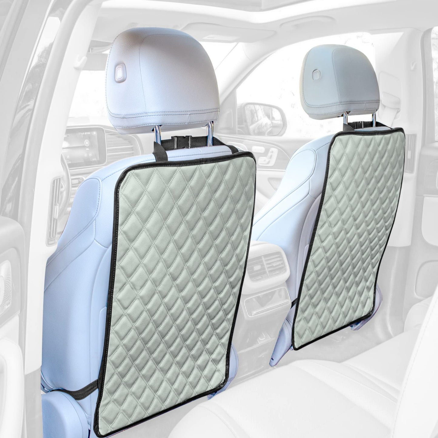 Fh Group Faux Leather Back Seat Kick Protectors - 2 Pack Diamond Stitched Back Seat Protector For Driver And Passenger Seat, Wat