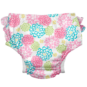 i play. by green sprouts Reusable, Eco Snap Ruffled Swim Diaper with Gussets, UPF 50, 6 mo, White Zinnia, Patented Design, STAND
