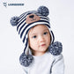 Langzhen Toddler Kids Infant Winter Hat,Earflap Knit Warm Cap Fleece Lined Beanie For Baby Boys (Bear -Navy Stripe, S(46-48Cm/18