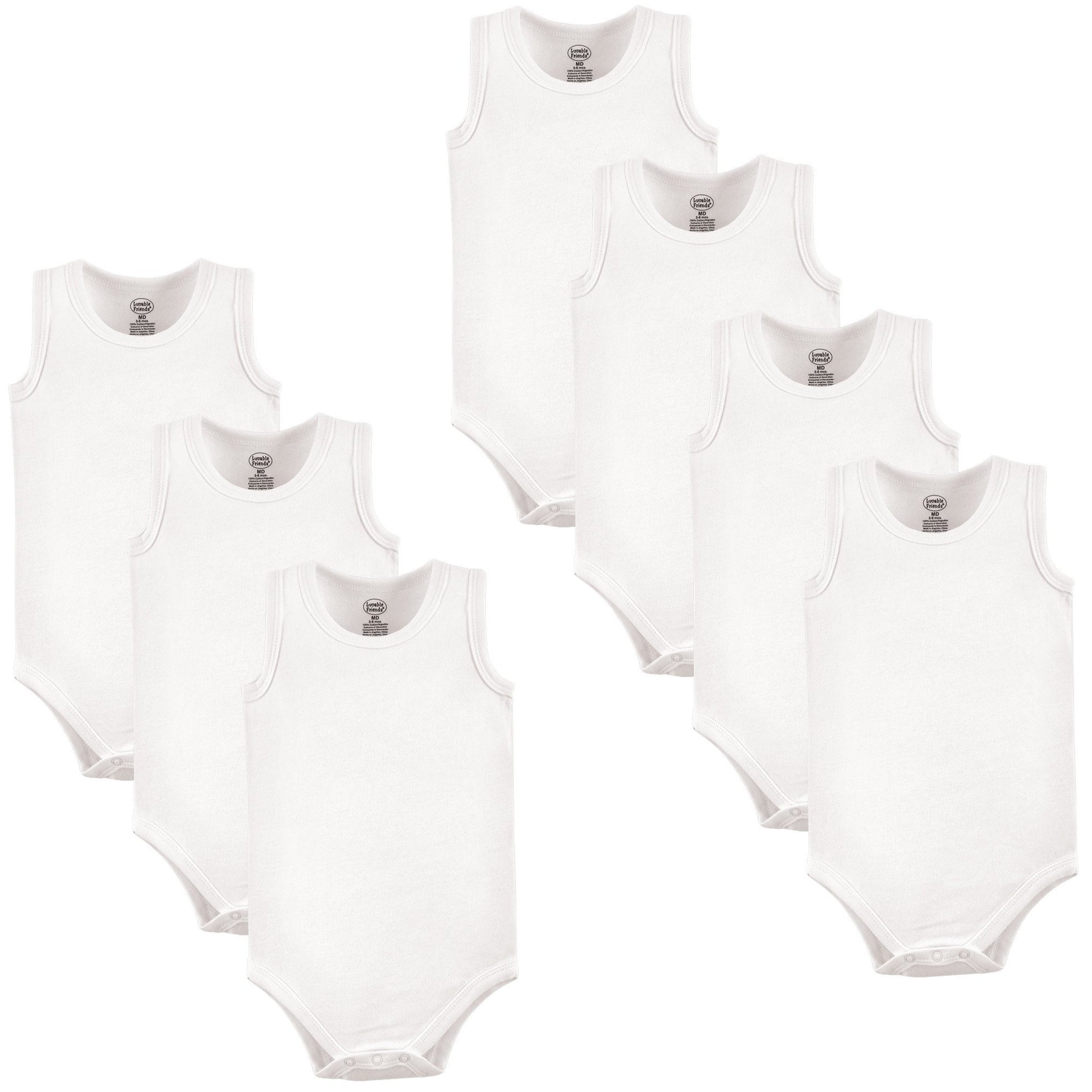 Luvable Friends Unisex Baby Cotton Sleeveless Bodysuits, White, 0-3 Months