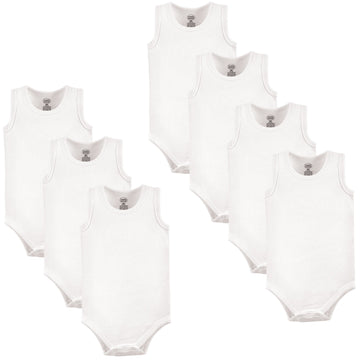 Luvable Friends Unisex Baby Cotton Sleeveless Bodysuits, White, 0-3 Months