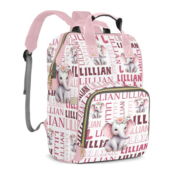 Perarts Custom Diaper Bag Mommy Bag with Multi-function Shoulders Outdoor Backpack for Newborn Baby Boy Elephant, Pink Customize