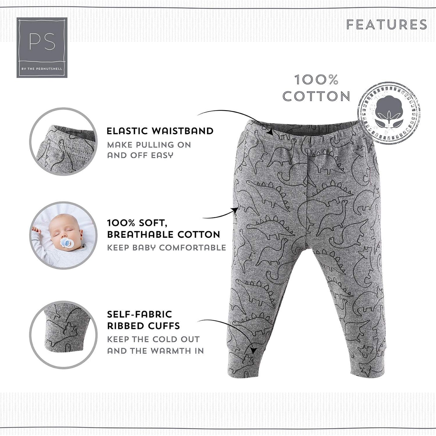 The Peanutshell 5 Pack Baby Boy Or Girl Pants Set - 100% Cotton Toddler Pants, 3-6 Boy Or Girl Clothes For Toddlers And Babies -