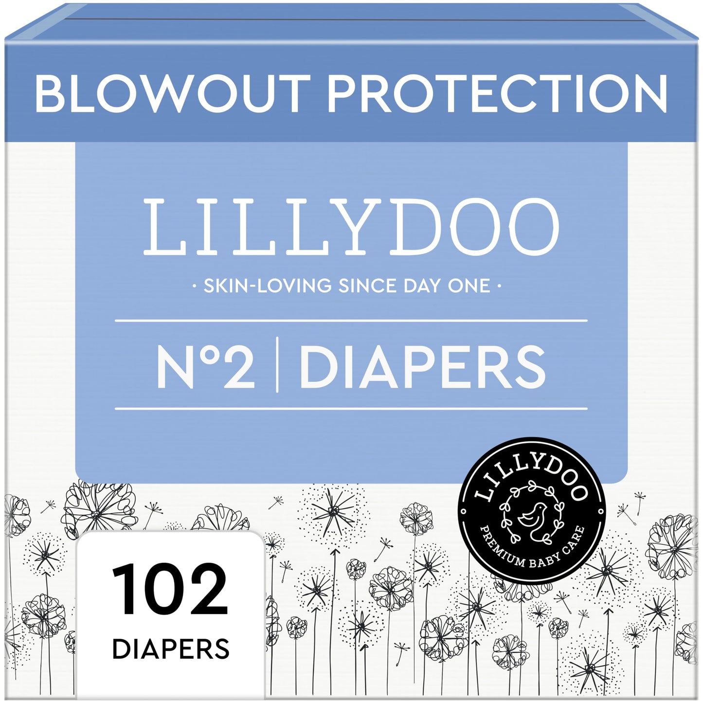 LILLYDOO Baby Diapers - Size 2 (9-18 lbs), Half-Monthly Supply (102 Count), Leak Protection, Skin-Friendly, Ultrasoft, Perfume- 