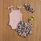 Kuriozud Newborn Infant Baby Girl 2 Piece Summer Outfits Tank Bodysuit Top + Ruffle Bloomer Shorts Set Clothes (Leopard Pink, 0-