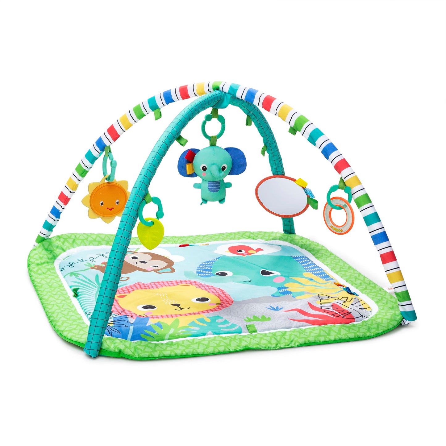 Bright Starts Wild Wiggles Baby Activity Gym & Play Mat With Foldingtoy Bar, Newborn And Up - Green, 18.5 X 29.1 X 29.1