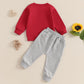 Nokpsedcb Baby Boy Girl Cute Letter Embroidery Long Sleeve Sweatshirt And Elastic Long Pants Toddler Valentine Outfits (Red Snac