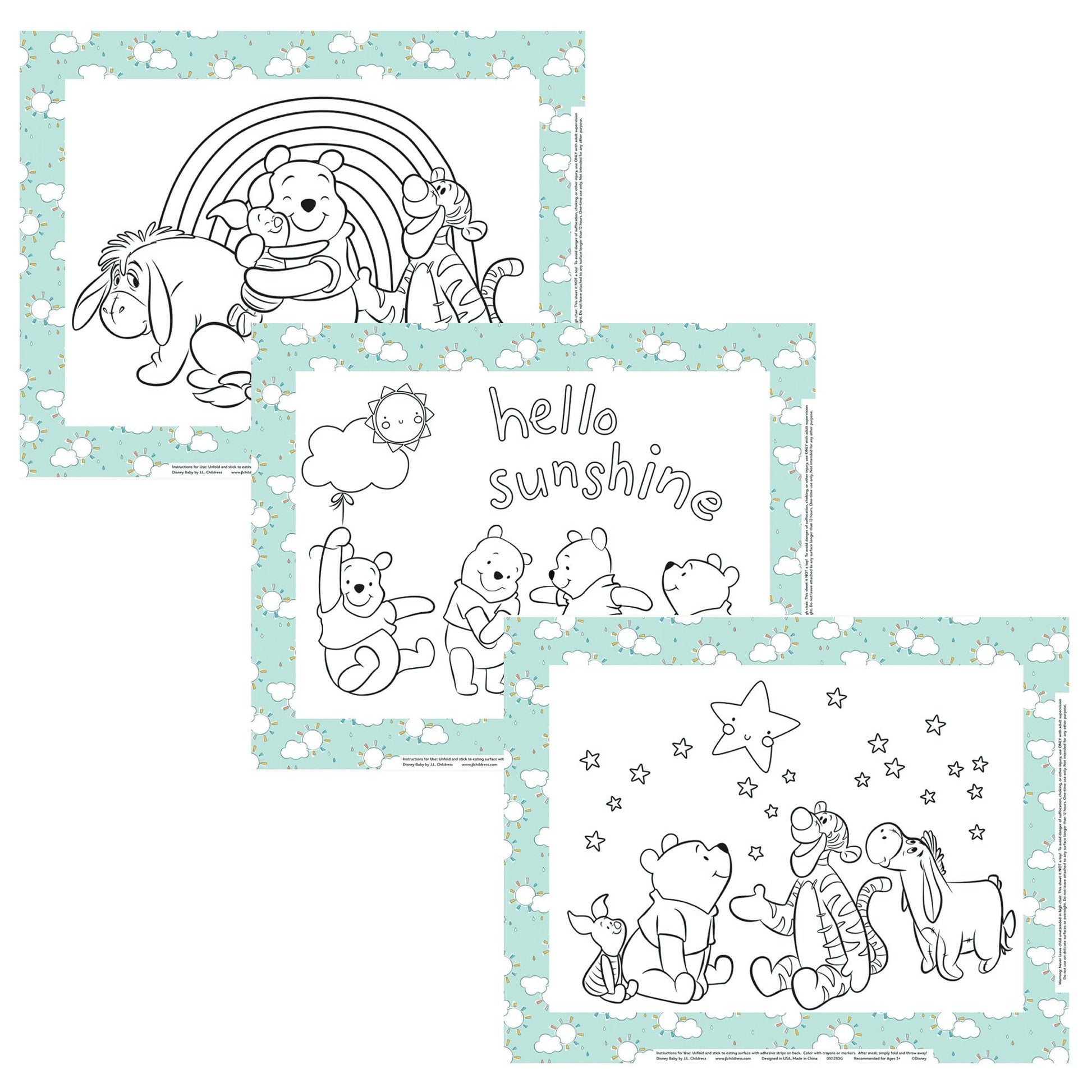Disney Baby by J.L. Childress ColorMe Disposable Placemats, 24 Pack - Stick on Disposable Placemats for Baby, Toddlers, & Kids, 