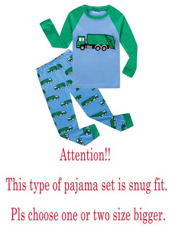 Kikizye Baby Boys Garbage Truck Long Sleeve Pajamas 100% Cotton Jammies Infant Size 18-24 Months