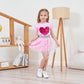Retsugo Toddler Girls Heart Skirt Set Summer Valentines Day Outfit Kids Flutter Shirt Tulle Skirts Tutu Heart Print Dress 4-5 Ye