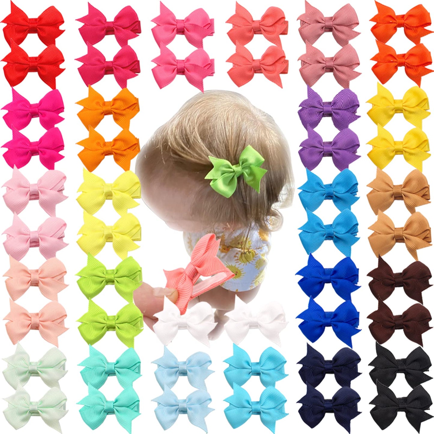 C  Llot Baby Hair Clips 50Pcs Tiny 2' Baby Hair Bows Fully Covered Barrettes Clips For Baby Girls Infants And Toddlers,25 Color