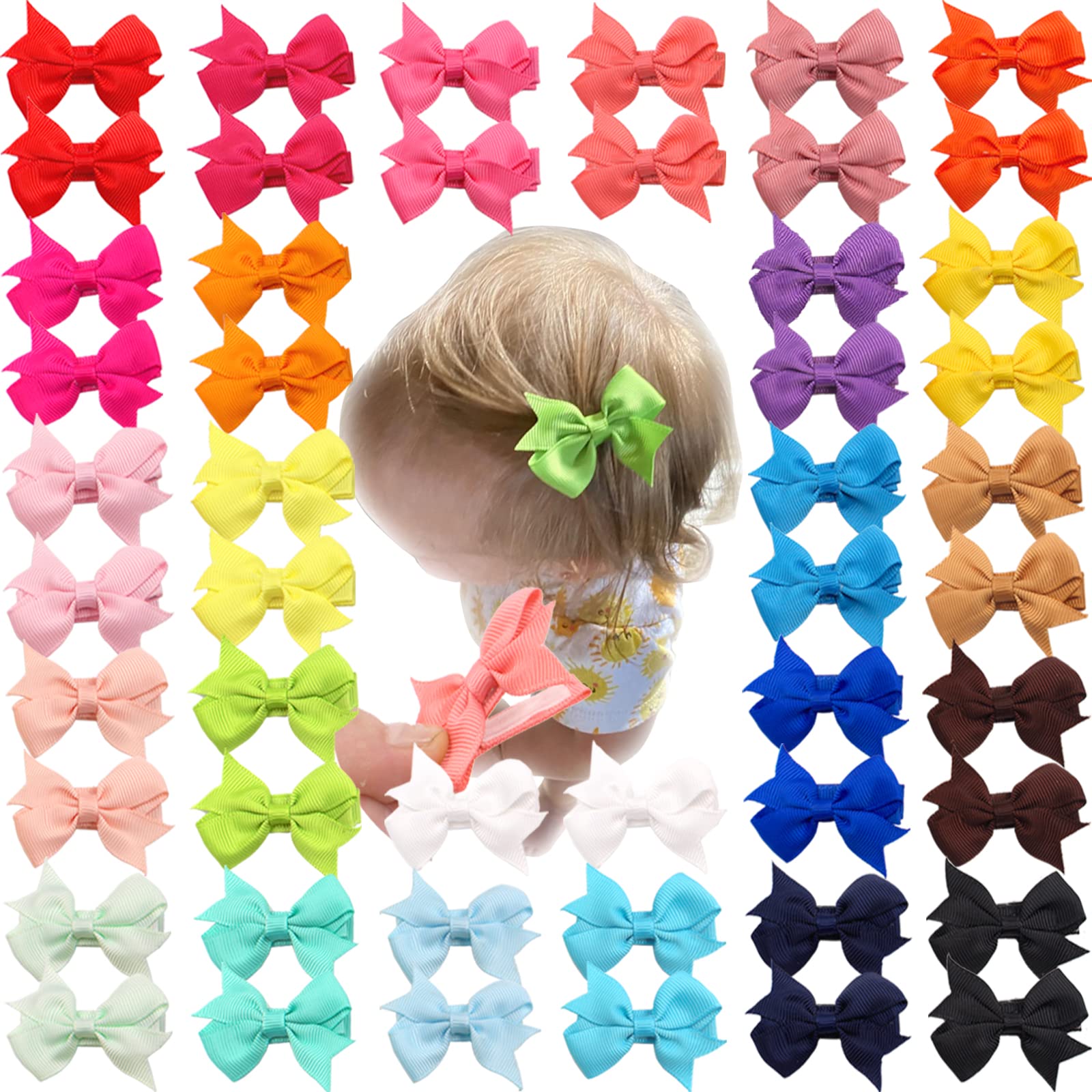 C  Llot Baby Hair Clips 50Pcs Tiny 2' Baby Hair Bows Fully Covered Barrettes Clips For Baby Girls Infants And Toddlers,25 Color