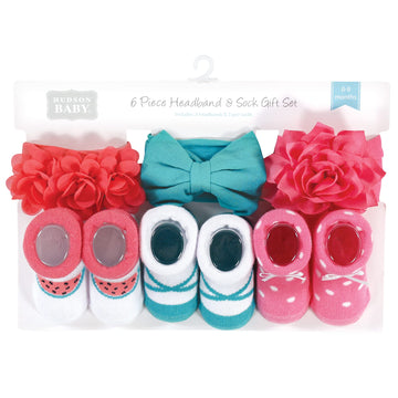 Hudson Baby Baby Girls' Headband And Socks Giftset, Teal Coral, One Size