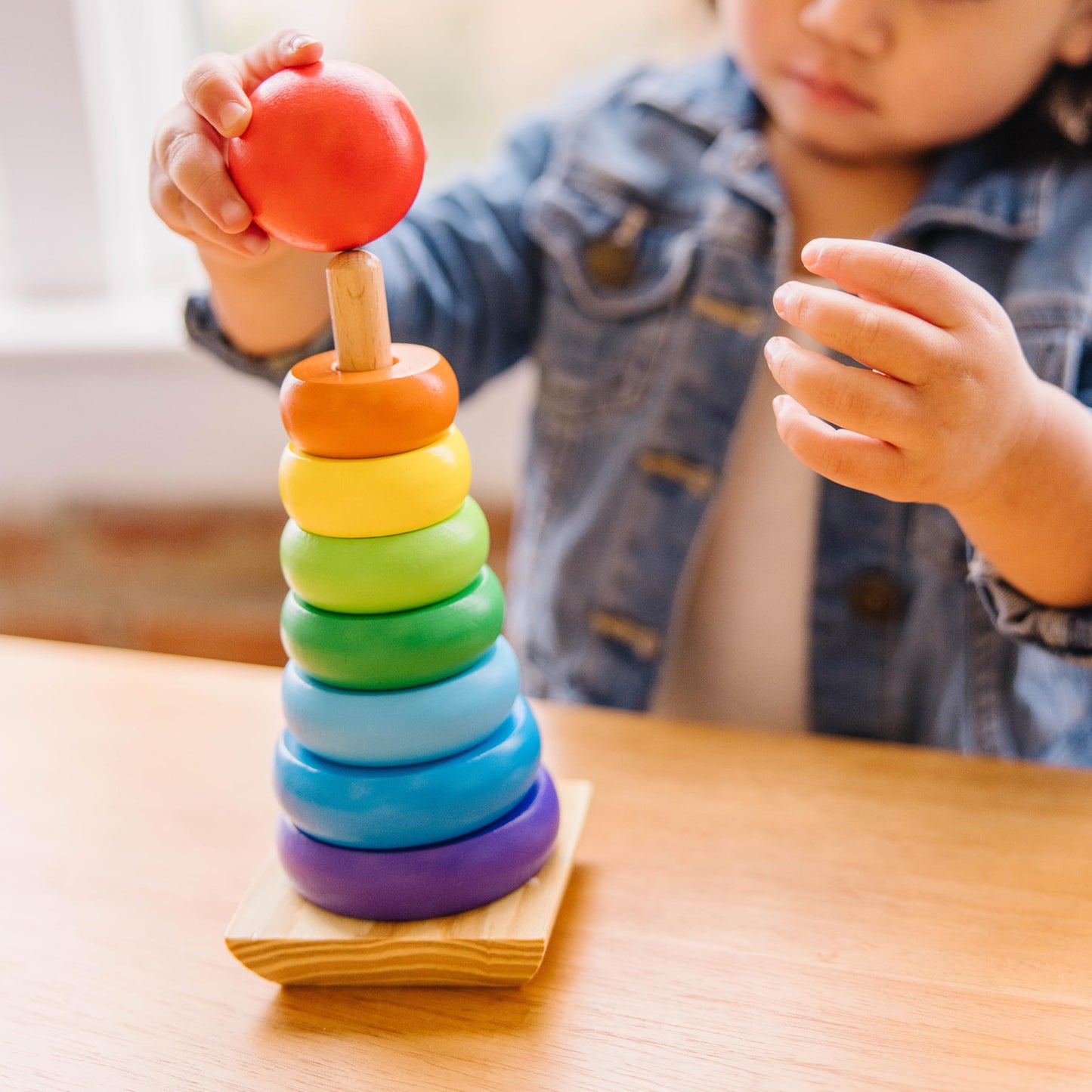 Melissa & Doug Rainbow Stacker Wooden Ring Educational Toy - Wooden Rainbow Stacking Rings Baby Toy, Stacker Toys For Infants An